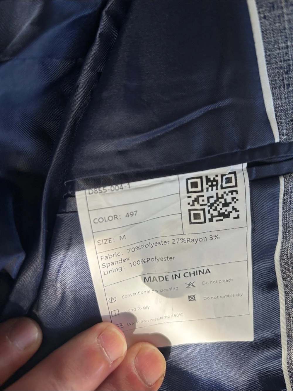 Men's Light Gray Textured Blazer - Blue Lining